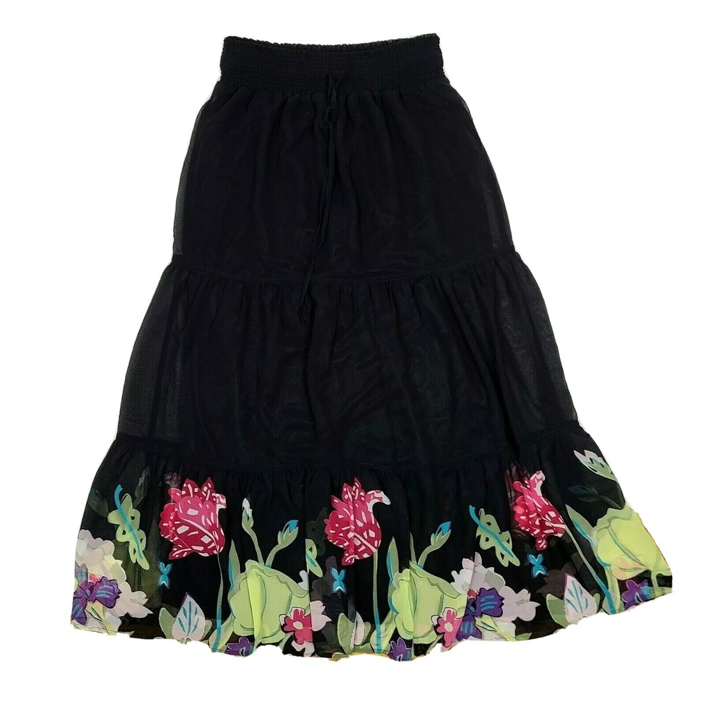 Very Vollbrach Skirt Womens Size M Medium Black Stretch Waist Floral Spring